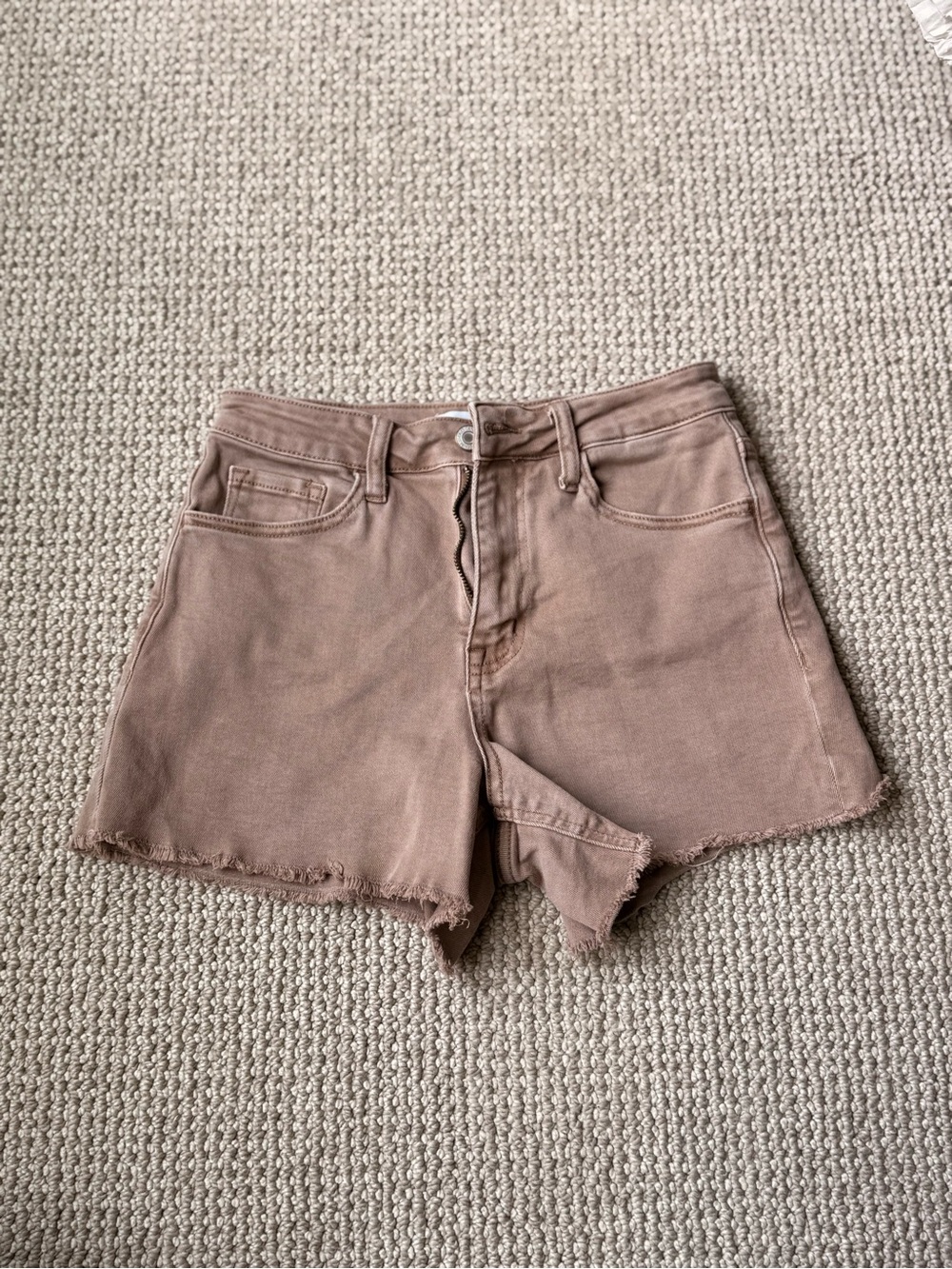 VERVET BY FLYING MONKEY High-Rise Frayed Hem Shorts - Mauve Taupe
